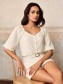 Anewsta Women's Solid Color Casual Versatile Everyday Top - Apricot - View 7