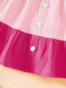 SHEIN Newborn Baby Contrast Color Ruffle Front Button Dress - Hot Pink - View 8