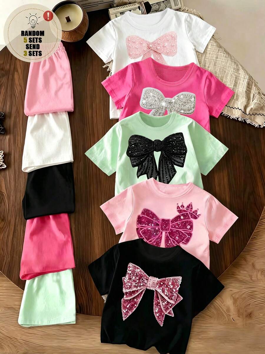 SHEIN (Random 5 Sets, Send 3 Sets) Summer Girls' Fresh Shining Bow ...