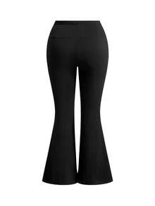 ROMWE Plus Size Gothic Spider Print High Waist Skinny Flare Pants Fall - Black - View 2