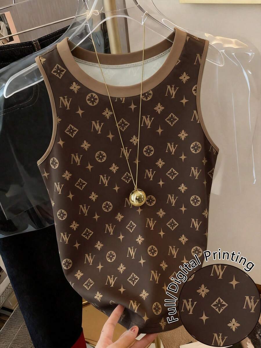 Resyla Women's Casual Fashionable Daily Commute All-Over Print Trim Tank Top, Summer - Multicolor - View 1