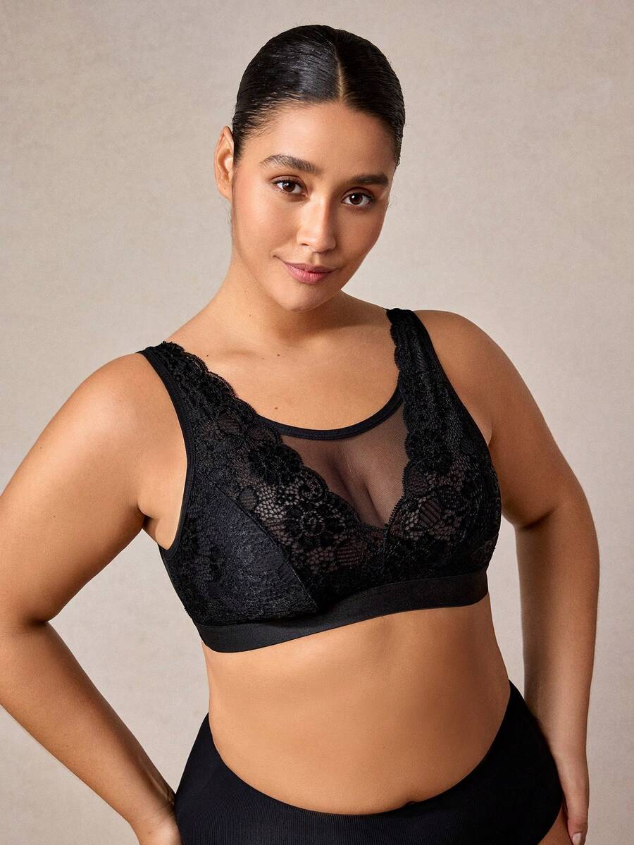 Veilyse Bra Tanpa Kawat Ukuran Plus yang Nyaman untuk Penggunaan Sehari-hari, Minimalis & Kasual untuk Pemakaian Sehari-hari - Hitam - View 1