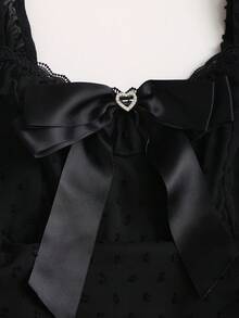Sweetra Vestido Feminino Preto com Poá, Verão, Gótico, Festa de Aniversário, Feriado, Doce, com Alças com Babados, Saia de Tule Assimétrica em Camadas, Gola Quadrada e Cintura Marcada - Preto - Visão 5