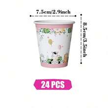 Platos, servilletas y vasos desechables con diseños de mascotas lindos y coloridos, set de suministros para fiestas que sirve a 24 personas, vajilla de papel desechable apta para cumpleaños, bodas, fiestas temáticas, picnics familiares. - Ver 7