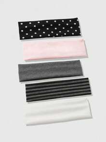 ROMWE Anime 5Pcs Casual Versatile Simple Solid Color Striped Polka Dot Sweat-Absorbing Women's Headband, Suitable For Women's Hair Accessories For Sports And Daily Commuting - 5Pcs/multi-color - View 4