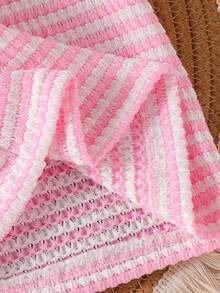 SHEIN Elladie kids Young Girls Pink Jacquard Knit Sleeveless Top And Shorts Set, Casual Minimalist Daily Outfit For Summer - Pink - View 8