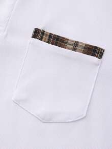 Manfinity Mode Men's Plaid Print Patch Pocket Casual Short Sleeve Polo Shirt, Summer - White - View 5