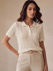 Anewsta Women's Short Sleeve, Polo, Summer, Elegant, Valentine's Day, Summer Tops, Outfits, Holiday, Party Everyday, Blouses For Women, Beige - Beige - View 6