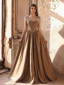 Aureia Elegant Green Satin Mermaid Formal Party Dress Heavily Embellished With Rhinestones Crystals Wedding Guest Bachelorette Evening Gown - Army Green - View 2
