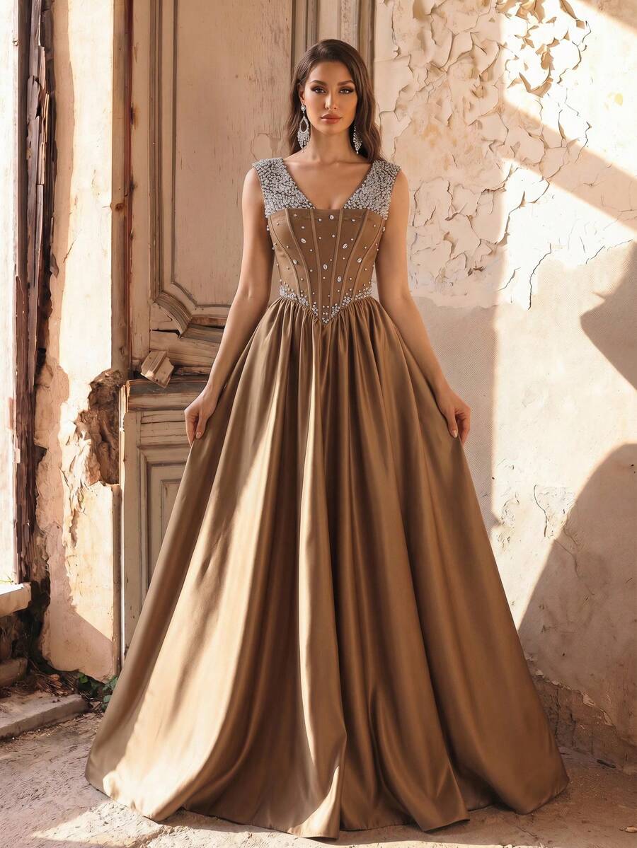 Aureia Elegant Green Satin Mermaid Formal Party Dress Heavily Embellished With Rhinestones Crystals Wedding Guest Bachelorette Evening Gown