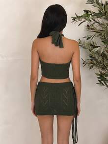 SHEIN Glamour 女士针织欧美风度假流苏性感迷你裙 - 軍綠色 - 查看 6
