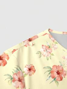 TaskEZ V领短袖印花休闲工作服上衣 - 彩色 - 查看 4