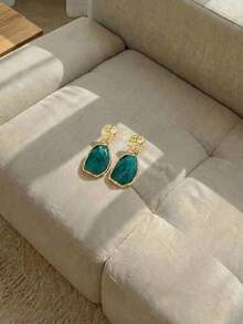 Resyla 1 Cặp bông tai nhựa cao cấp phong cách Boho Chic cổ điển đa năng, thiết kế tối giản - lỗ xanh - Xem 4