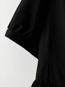 GlowEve CURVE 女款優雅收腰紋理泡泡袖襯衫，適合日常通勤 - 黑色 - 查看 4