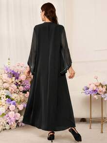 Al Najma 女款黑色春夏寬鬆顯瘦方領綴珠蝙蝠袖洋裝，優雅派對度假休閒穿搭 - 黑色 - 查看 2
