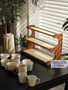 1PC Multilayer Solid Wood Foldable Storage Display Space Saving Portable Natural Desktop Shelf Rack Office Desk Home Cup Holder Organizer - Multicolor - View 1