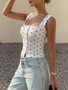 DAZY Women's Square Neck Fitted Ribbed Camisole Top, Summer Top - Black and White - View 2