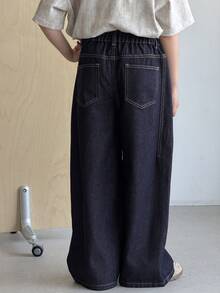 DAZY Quần jeans dài dáng suông, túi xéo, màu denim tối, thời trang dành cho bé trai tuổi teen. - Màu xanh hải quân - Xem 2