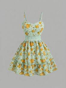 SHEIN MOD Đầm hai dây xếp ly in hoa dành cho nữ, thời trang cho các buổi hẹn hò và tiệc tùng. - màu xanh lá - Xem 4