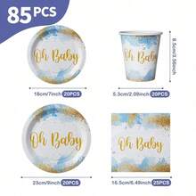 Gold & Blue Baby Disposable Plates, Napkins And Cups Set, Serves 20 Guests. This Disposable Party Set (Including Plates, Napkins And Cups) Is Perfect For Birthday Parties, Weddings And Family Picnics. - View 9