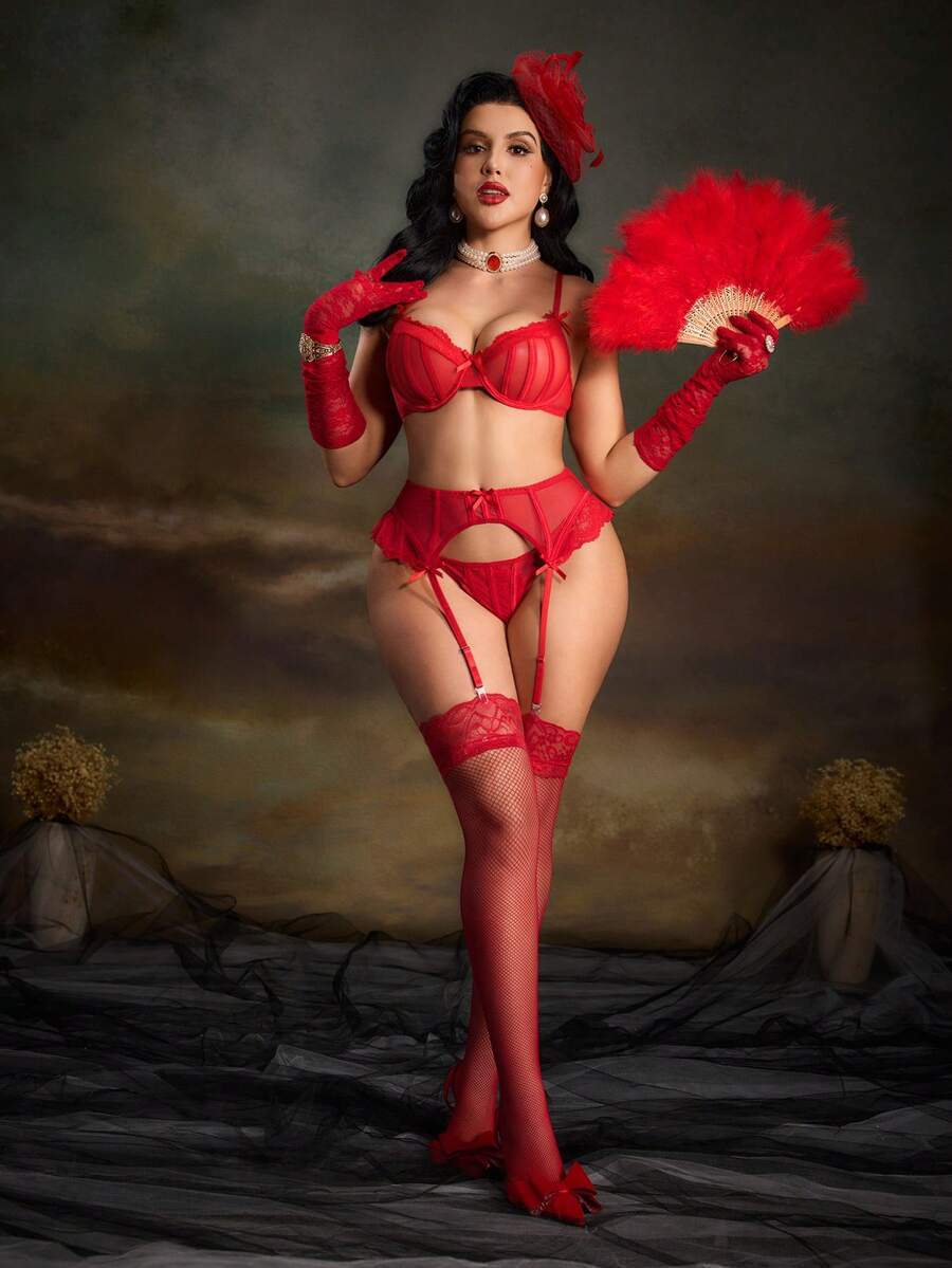 PinupPomp Bộ đồ lót gợi cảm phong cách retro màu đỏ - Đỏ - Xem 1