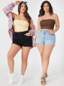SHEIN BASICS 大码女式夏季纯色百搭露脐抹胸上衣 - 彩色 - 查看 6