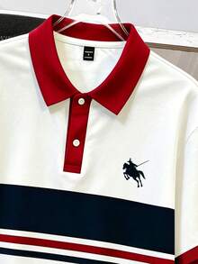 Manfinity Joysei Men's Simple Striped Polo Shirt, Suitable For Summer Outings And School - White - View 2