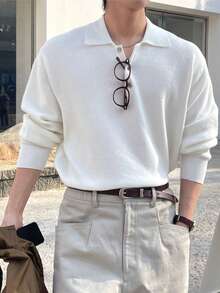 DAZY Men's Casual Solid Color Sweater For Autumn,Back To School Clothes - White - View 4