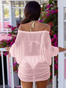 Bonvoyette Women's Sexy Sheer Batwing Sleeve Loose Beach Vacation Dress, Suitable For Spring, Summer And Autumn - Baby Pink - View 2