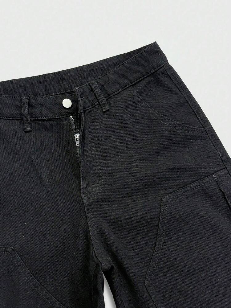 GALLERY FADE Men's Black Casual Loose Wide Leg Denim Shorts, Summer - Black - View 5