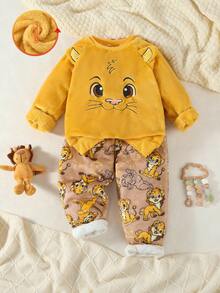 Genkimix Kids 2pcs Young Boy Cartoon Graphic Plush Crew Neck Long Sleeve Top And Pants Pajama Set Kids Sleep Wear - Multicolor - View 1