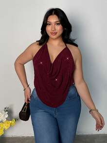 Firerie Plus Size Solid Color Spaghetti Strap Summer Loose Neck Sleeveless Fashion Camisole - Burgundy - View 9