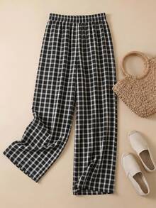 SHEIN BASICS 女款秋季居家休閒長褲 黑白格紋休閒款 - 彩色 - 查看 7