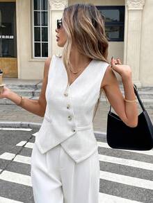 Serisse Women's Solid V-Neck Casual Versatile Daily Wear Shirt - White - View 4