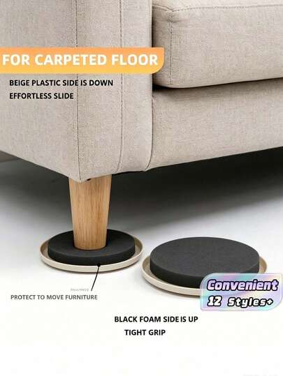 4/8/12/16pcs Furniture Sliders, Plastic Chair Leg Glides, 3.5-Inch Heavy Duty Moving Pad, Chair Leg Floor Protectors, Hardwood Floor Pads, Reusable Round Gliders,Easily Move Various Heavy Furniture,3 Colors Available