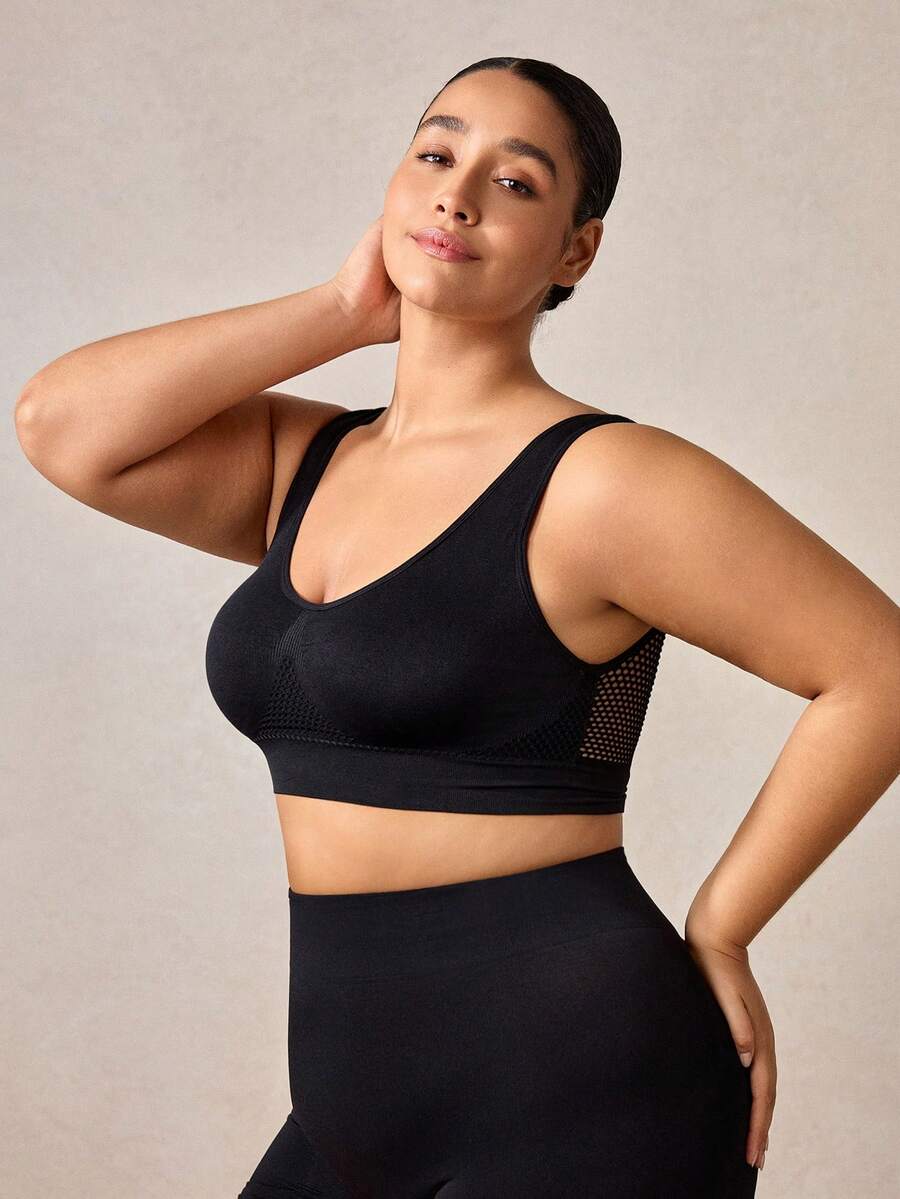 Veilyse 1 pieza Sujetador sin costuras cómodo y de soporte para mujer con tallas grandes - Negro - Ver 1