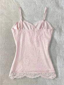 IslaSuriya Cherry Blossom Pink Lace Bow Tie Waist Camisole - Pink - View 2