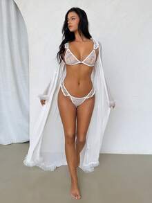 Firerie 2件套女士纯色蕾丝无线性感内衣套装，可爱 - 白色 - 查看 4