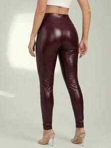 Legging Effect Leather High Elastic Fit Modern Woman - Vino - View 3