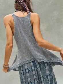 Bohemela Vintage Mixed Color Twist Rope Loose Knit Sweater - Blue and White - View 7