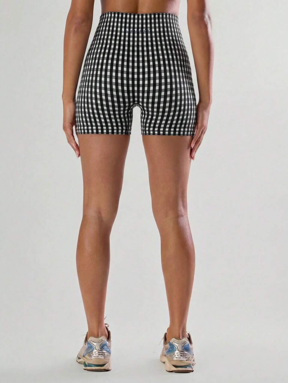 Active Black Gingham High Waist Mini Shorts