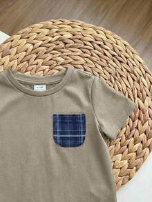 SHEIN Baby Jungen Karohemd mit Tasche & Karoshorts 2 Stücke Set, Lässig & Bequem - Hellgrau - Übersicht 6
