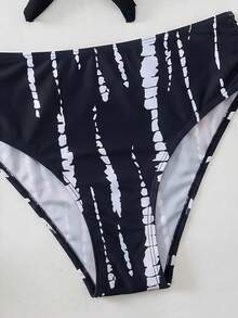 2件組 Swim Lushoire 成熟時尚性感泳裝套裝，純色綁帶泳裝上衣搭配植物印花短褲，夏季海灘度假 - 黑色 - 查看 7