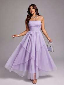 Viva Relle Plus Size Elegant Mesh Strap Party Dress - Purple - View 1