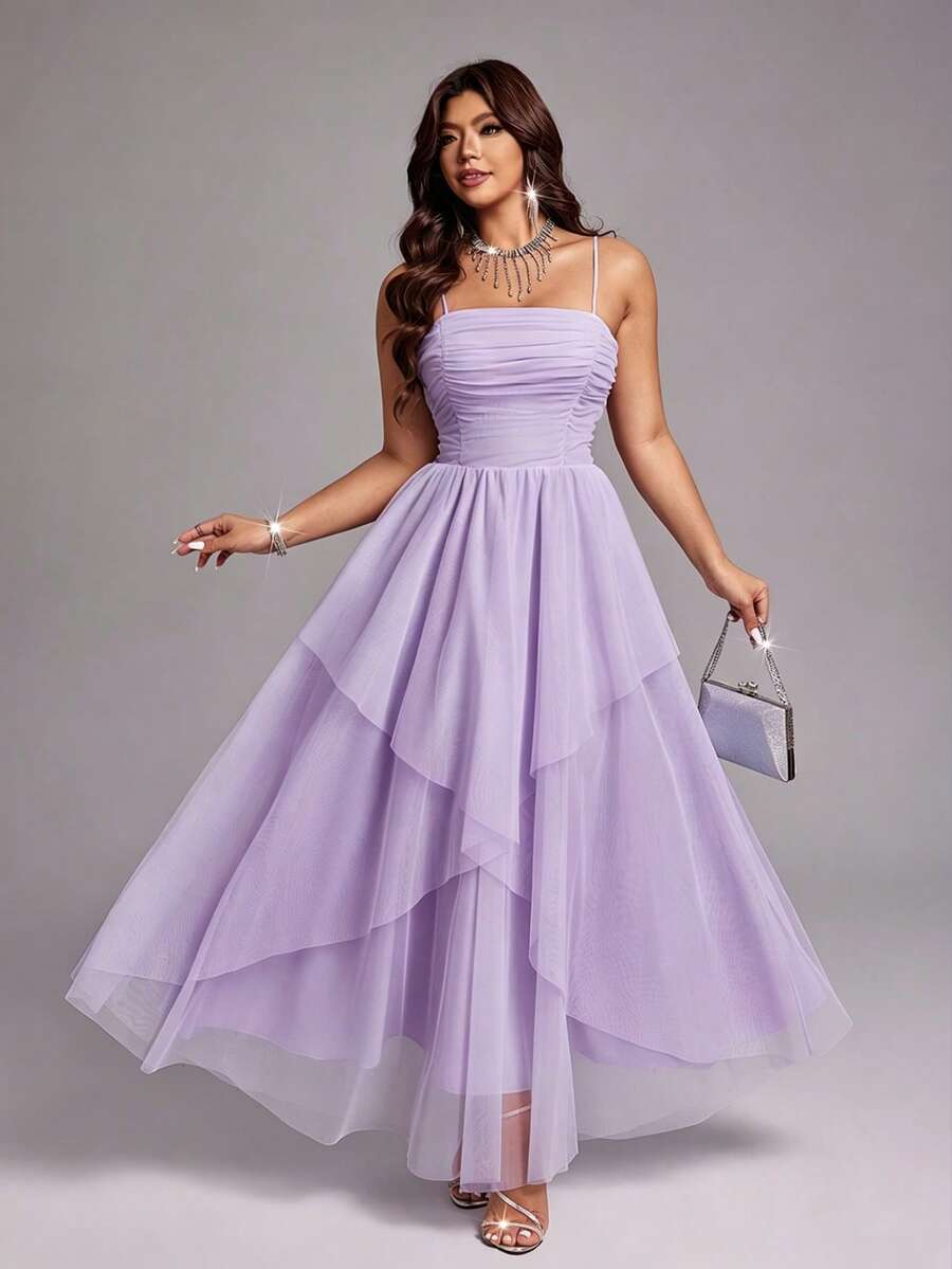 Viva Relle Plus Size Elegant Mesh Strap Party Dress - Purple - View 1