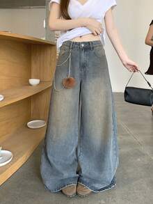 DAZY Women's Washed Korean Style Distressed Zipper Casual Streetwear Y2k Jeans Music Dark Wash Summer - Blue - View 3