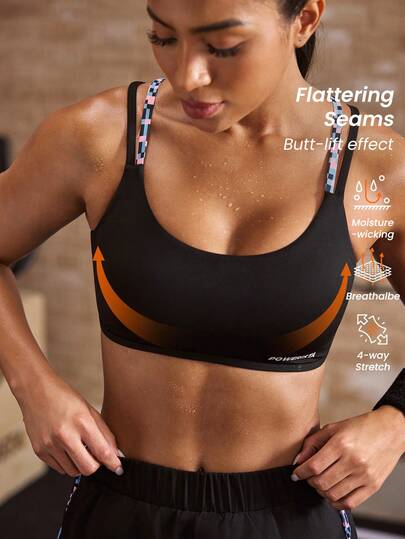 Powerista Women's Patchwork Geometric Print 2 In 1 Casual Fitness Sports Bra