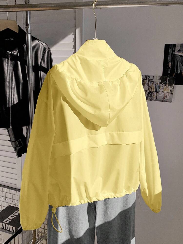 Comfortcana 1 chiếc áo khoác dài tay có mũ, màu trơn, khóa kéo phía trước, kiểu dáng thường ngày, chống nắng, nhẹ, thích hợp cho mùa thu/đông. - Màu vàng ngỗng - Xem 2