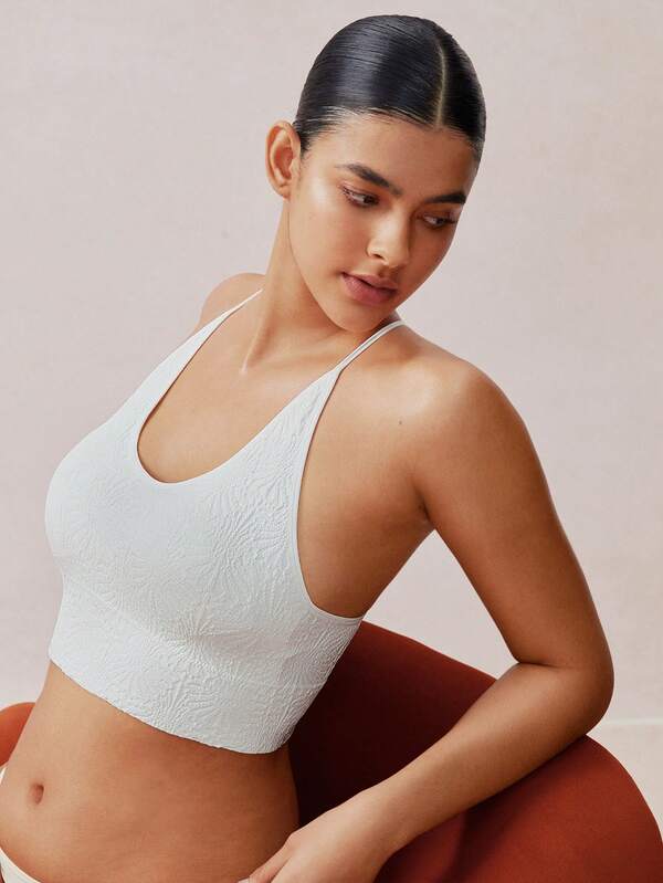 Veilyse Women's Jacquard Knit Camisole Bra Comfortable Wireless Crop Top For Everyday Wear