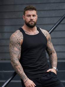Manfinity Homme 2pcs Plus Size Men's Casual Solid Color Ribbed Knit Square Neck Sleeveless Tank Top, Versatile For Daily Wear, Summer - Multicolor - View 4